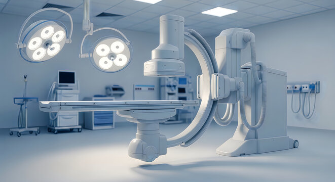 Modern Sterile Operating Room with Advanced C-Arm X-Ray Machine