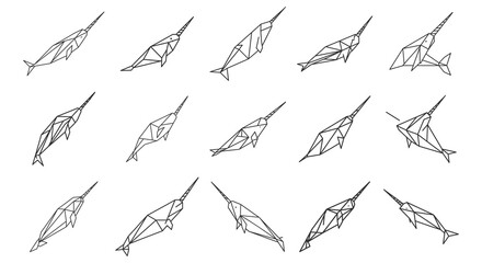 Set of Geometric Narwhal Icons Isolated on White Background Minimalist Style © 99VectorS
