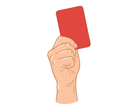 Red Card Penalty: A hand firmly holds up a red card, signifying a stern warning or expulsion in a game, evoking a sense of consequence and finality.