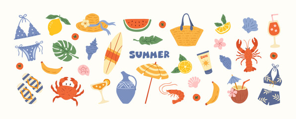 Fototapeta premium Summer vacation tropical beach set of elements