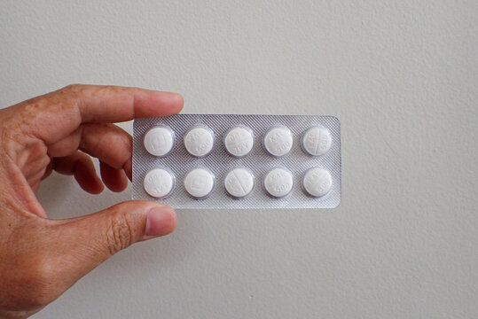 Bandung, Indonesia - February 13, 2026: Blister packaging of white pills for treatment.
