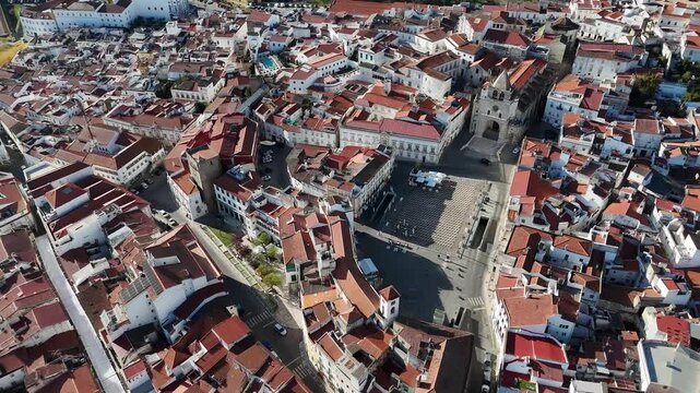 Drone Flyover Above Historic Elvas Toward Fortress in Portugal