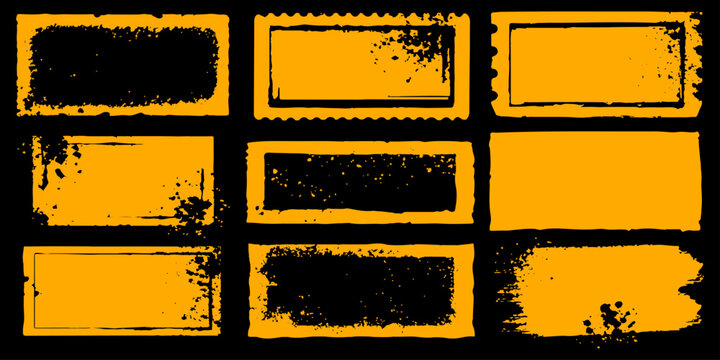 Set of vintage black and gold grunge banners and borders with paint texture illustration for blank web frame design