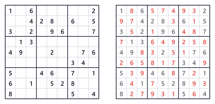 Sudoku puzzle with solutions displayed on white background  