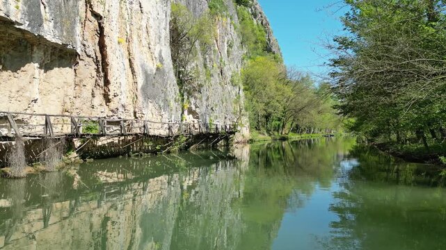 Low Drone Flight Above River at Iskar Panega Eco Trail, Bulgaria