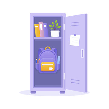 School locker with backpack. vector illustration
