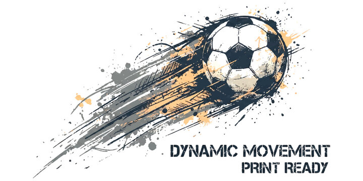 Soccer ball sketch with dynamic motion lines and paint splashes for sports design