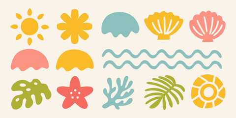 colorful beach icons set playful summer themed illustrations © Minati