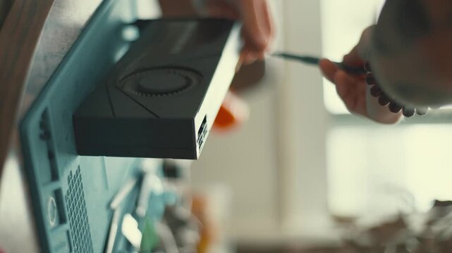 Repairing a computer part using a brush for maintenance in a home workspace