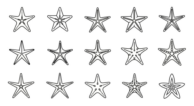 Collection of Hand-Drawn Starfish Icons, Nautical Vector Elements