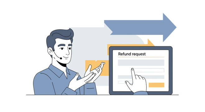 Customer service agent processing refund request on tablet