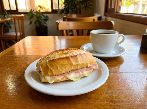 Lanche P&atilde;o Misto Quente com Caf&eacute; Preto para Padaria