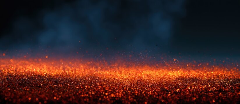 Abstract background of glowing embers and dark blue mist