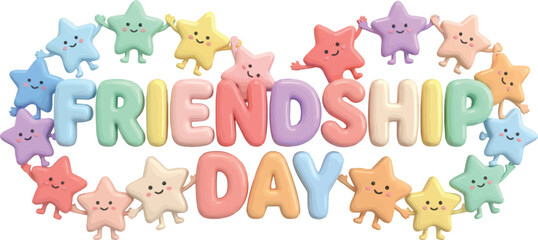 Fototapeta premium Colorful star characters celebrating Friendship Day with joyful hands