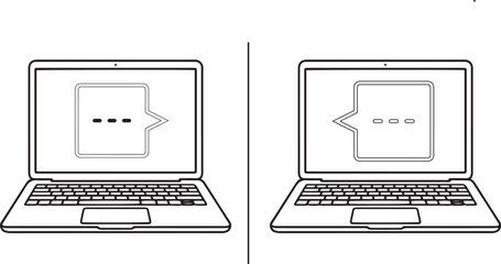 Fototapeta premium messaging Icons on Laptops: Two laptop screens display communication bubble icons, symbolizing digital conversation and messaging exchange.