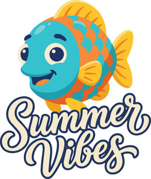 Colorful cartoon fish with summer vibes illustration