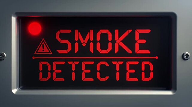Illuminated display reads "Smoke Detected" with an alarm symbol in digital red font