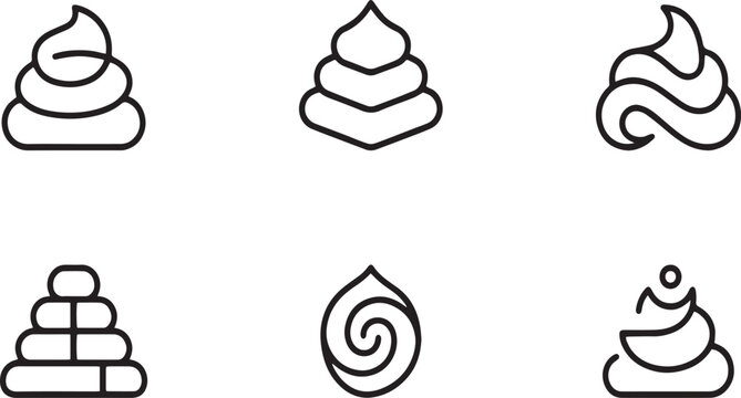 Simple free image downlod Black Outline Icons of Poop, Pyramid Toy, and Swirl Shape excrement feces