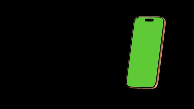 iPhone 3D rotating smartphone mockup animation with chroma key display and transparent alpha background for app advertising