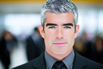 Fototapeta premium A confident businessman with short gray hair in a suit and tie