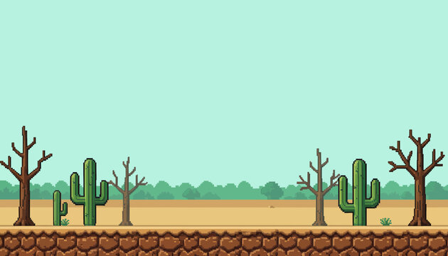 Stylized Desert Landscape with Iconic Saguaro Cacti and Empty Sky