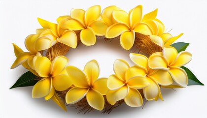 Fototapeta premium Yellow Plumeria Lei Hawaiian Flower Wreath Isolated On Transparent Background