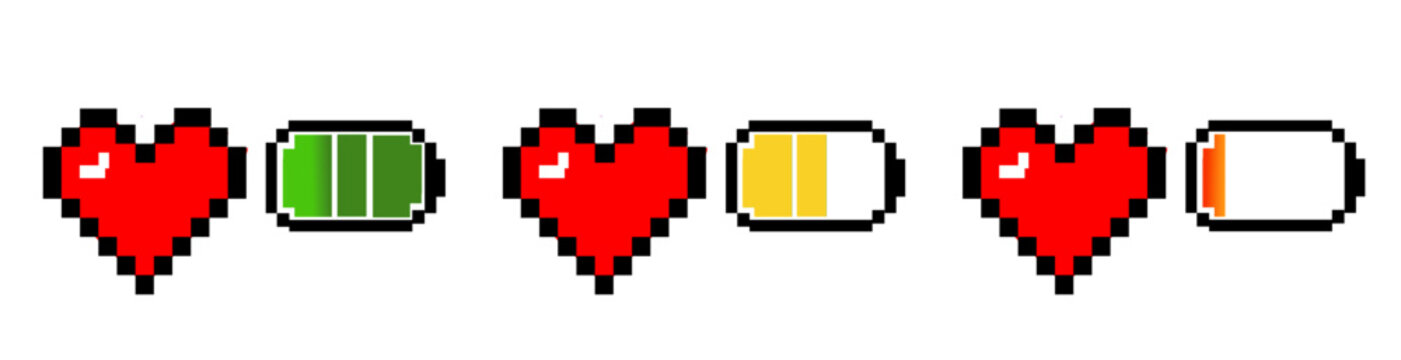 red heart with green energy bar vector art design graphic Green electricity 8-bit retro