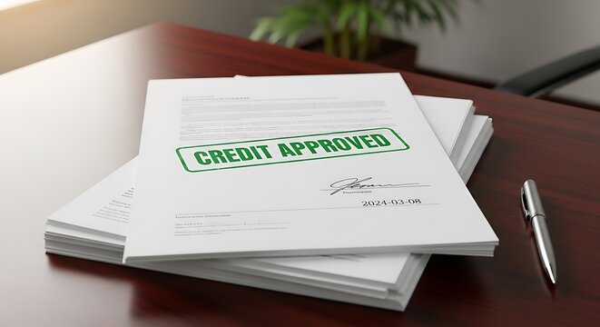 Credit approved documents on office desk.