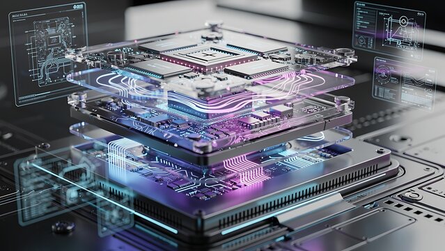 Microchip technology with colorful circuits.