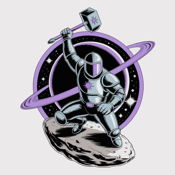 Astronaut in Space with Hammer.