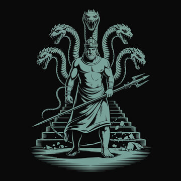 Poseidon with multiple snake heads behind.