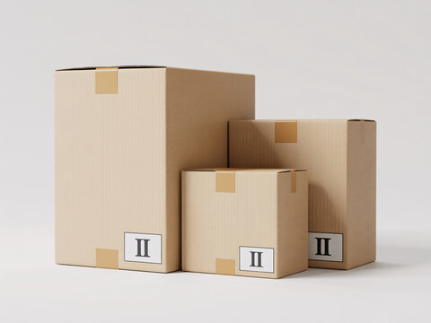 Brown cardboard boxes for shipping and storage, isolated on white background