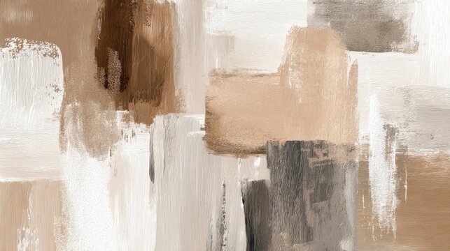 abstract neutral beige acrylic painting with earth tone brush strokes texture for modern minimalist interior design card or horizontal banner backdrop, contemporary aesthetic canvas background