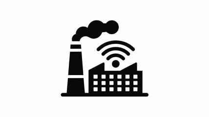 Naklejka premium Minimalist black and white icon of a factory with a Wi-Fi signal