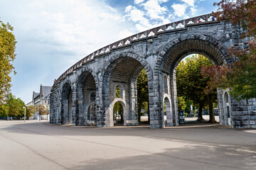 Fototapeta premium Bridge to Notre Dame de Lourdes, Way of St. James in France