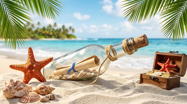 Pesan dalam Botol dan Harta Karun di Pantai Tropis, Liburan Impian