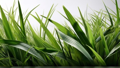 Fototapeta premium Lush Green Grass Blades Sway Gently Against A Stark White Background