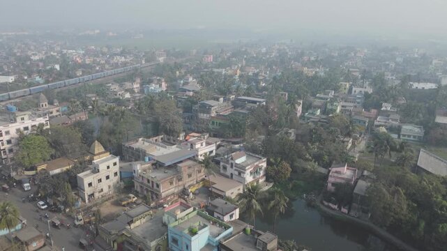 Aerial view shot of Howrah city
