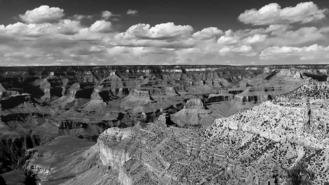 Black and white 1930's style movie of  theGrand Canyon in Arizona