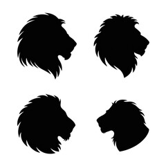 Lion head profile silhouette vector illustration, black wild animal face icons set with mane © KEYARANI