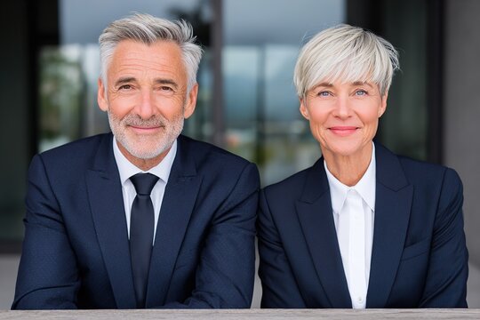 Professional business partners smiling in modern office corporate environment