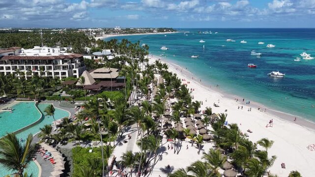 Bavaro Skyline At Punta Cana In La Altagracia Dominican Republic. Paradisiac Landscape. Beachfront Resorts. Travel Destinations. Bavaro Skyline In Punta Cana In La Altagracia Dominican Republic.