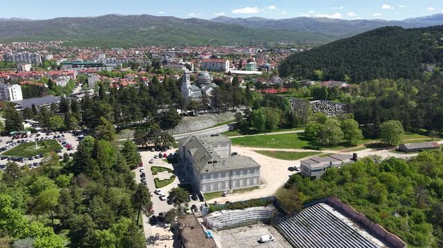 Niksic, Montenegro. Aerial View of Orthodox Temple and King Nikola Palace, City Landmarks
