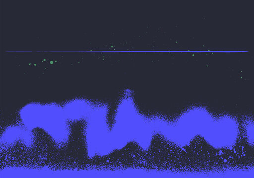 Abstract background with textured grain and noise effect. Grainy noisy aerosol spray. Glowing brushstroke, rough grunge style. Blur liquid, fluid brush stroke, stains. Flat vector illustration