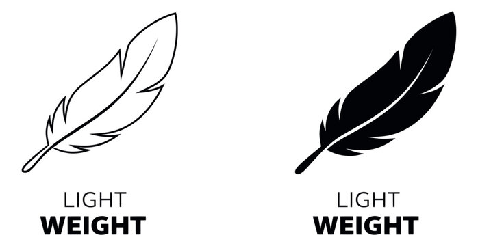 Minimalist feather icon set featuring outline and solid styles for illustrating lightweight concepts