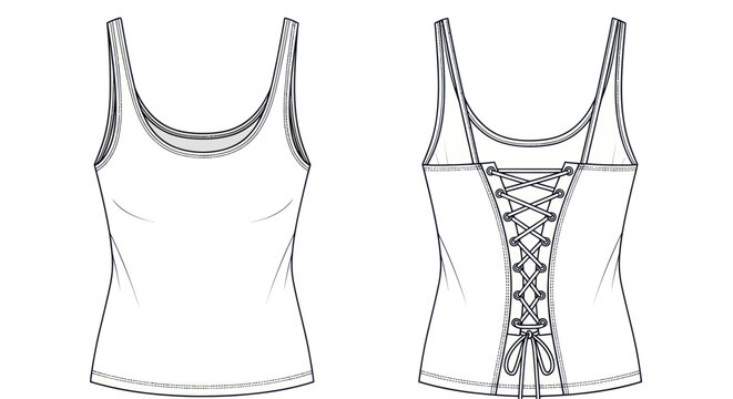 Fashion design flat sketch of a camisole with lace-up back detail