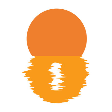 Sunset of sundown with a sun reflection in the water. Dawn or dusk sun icon with a water reflections
