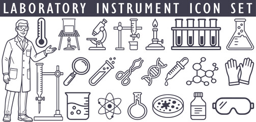 Fototapeta premium Professional laboratory instrument icon set for chemistry science and medical research 