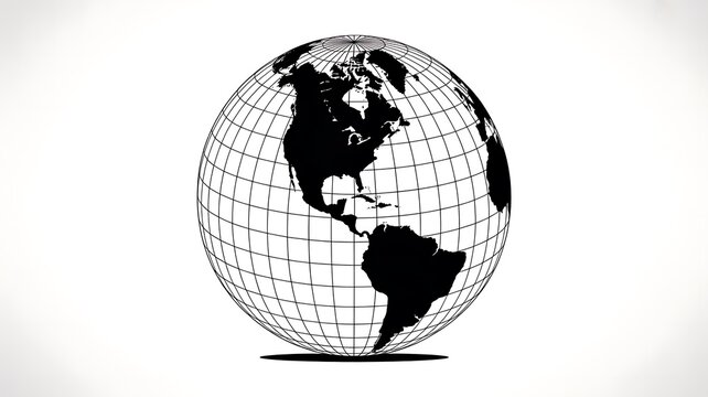 Globe, World Map, Grid Pattern, Black and White, Wireframe Earth