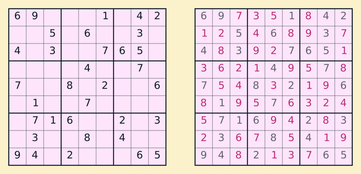 Sudoku puzzle for logical reasoning practice with answer layout